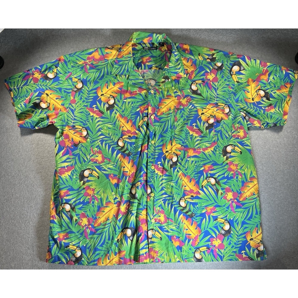 Blue Generation Shirt Mens 3XL Multicolor Toucan Hawaiian Short Sleeve Button Up